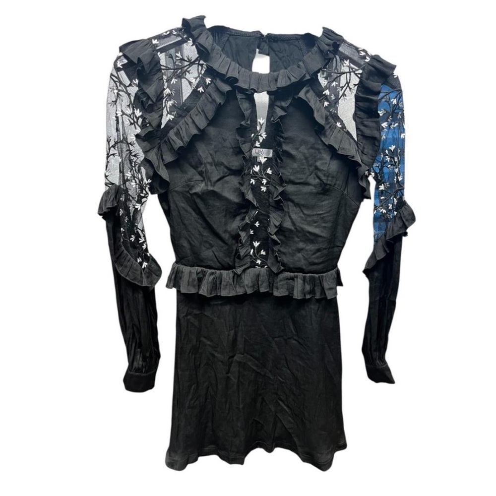 Black mesh long sleeve ruffed dress